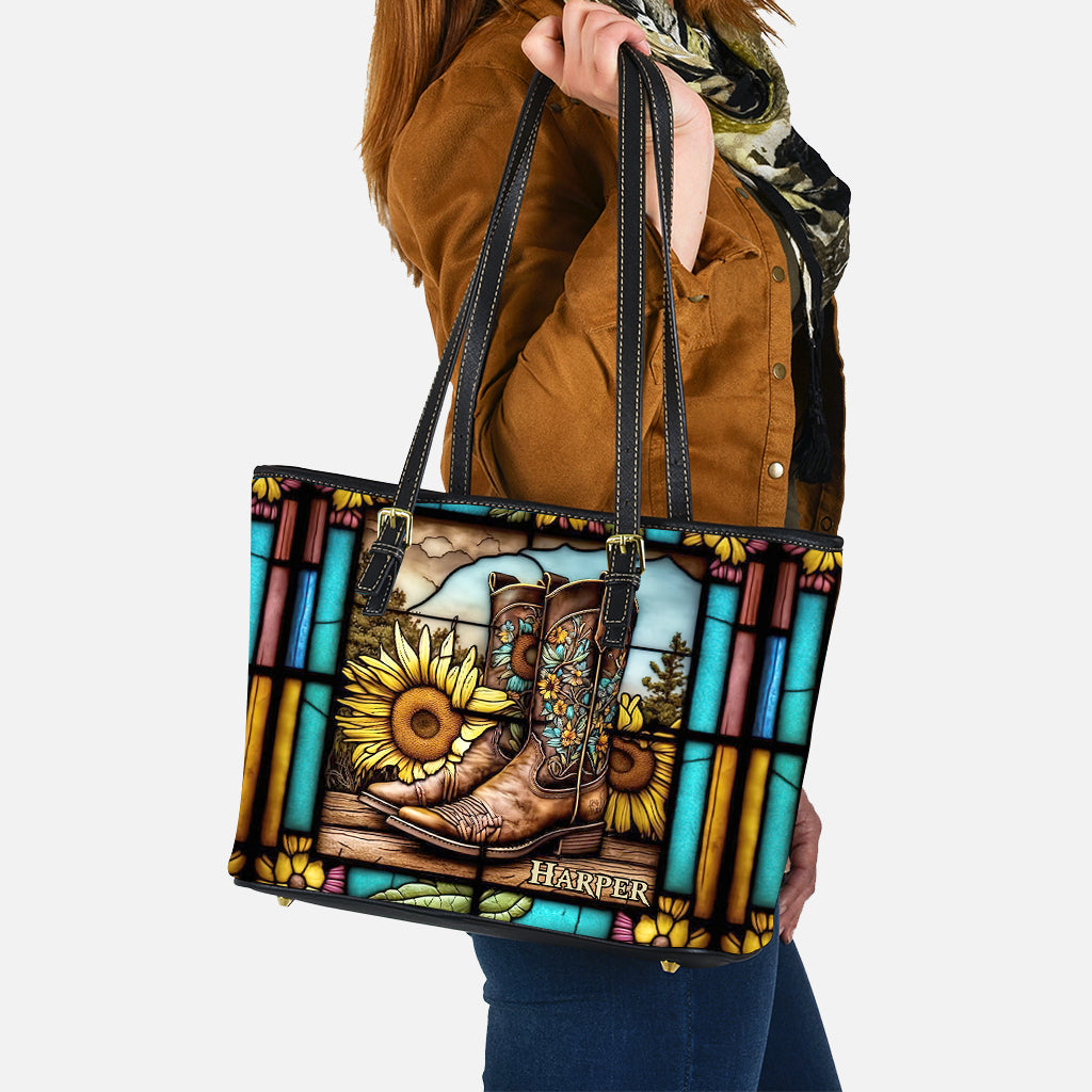I Am Not Most Women Sunflower Stained Glass - Personalized Horse Leather Bag