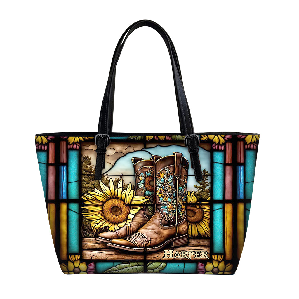 I Am Not Most Women Sunflower Stained Glass - Personalized Horse Leather Bag