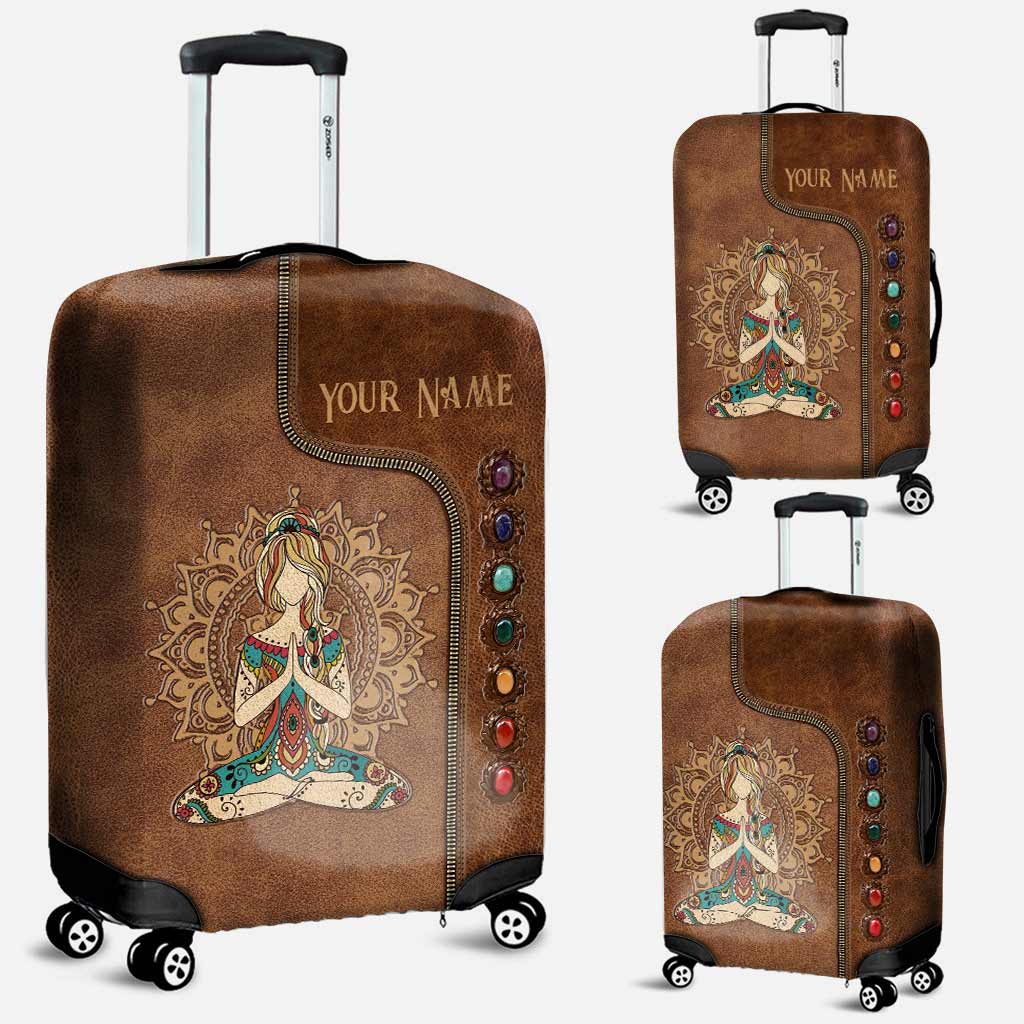 The Adventure Begins - Personalized Yoga Luggage Cover With Leather Pattern Print