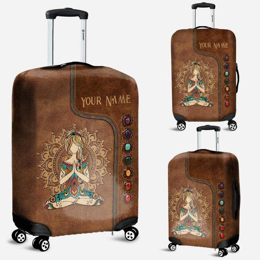 The Adventure Begins - Personalized Yoga Luggage Cover With Leather Pattern Print