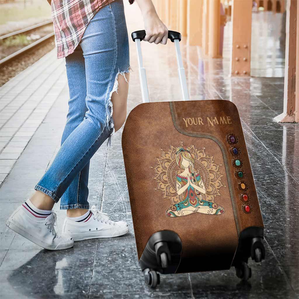The Adventure Begins - Personalized Yoga Luggage Cover With Leather Pattern Print