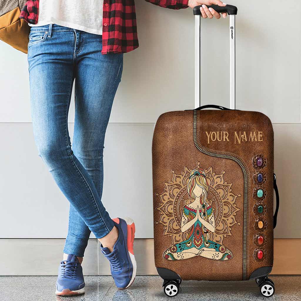 The Adventure Begins - Personalized Yoga Luggage Cover With Leather Pattern Print