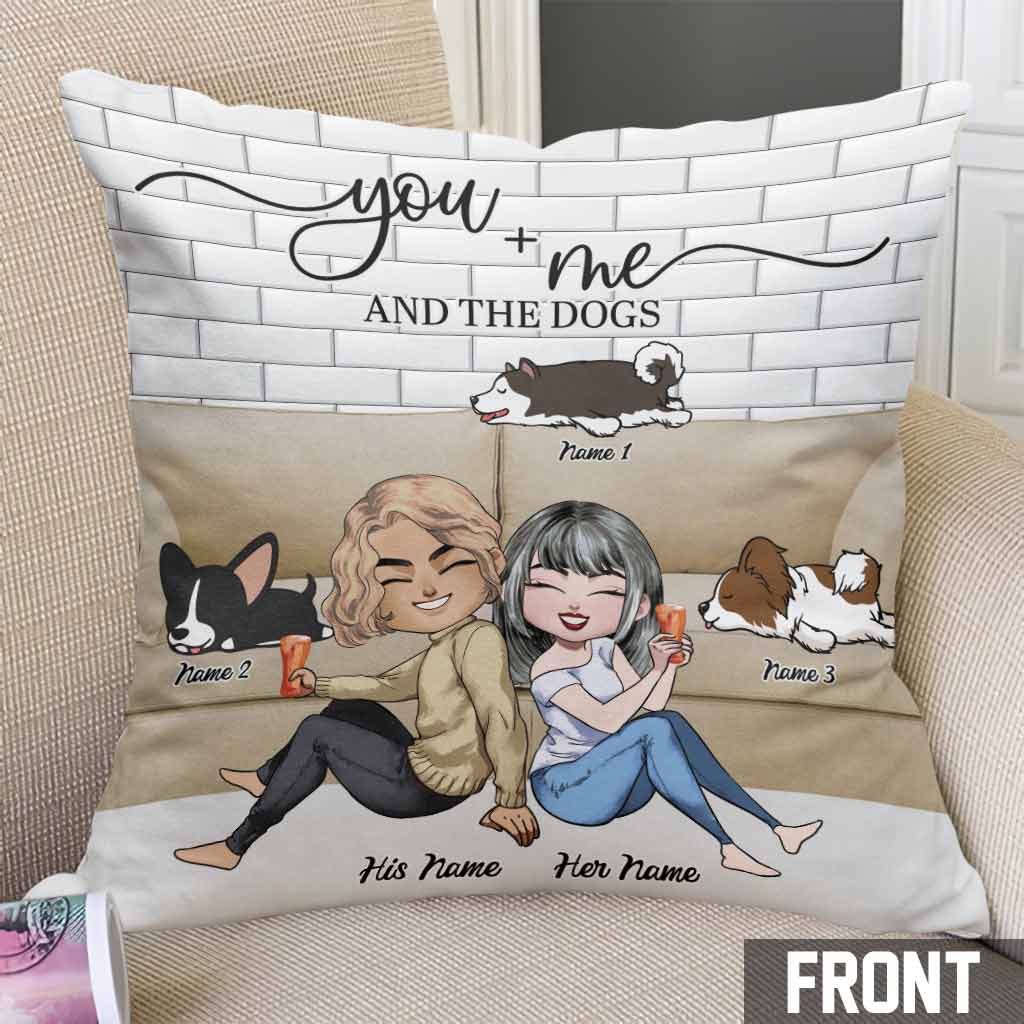 Couple And The Dogs - Personalized Throw Pillow