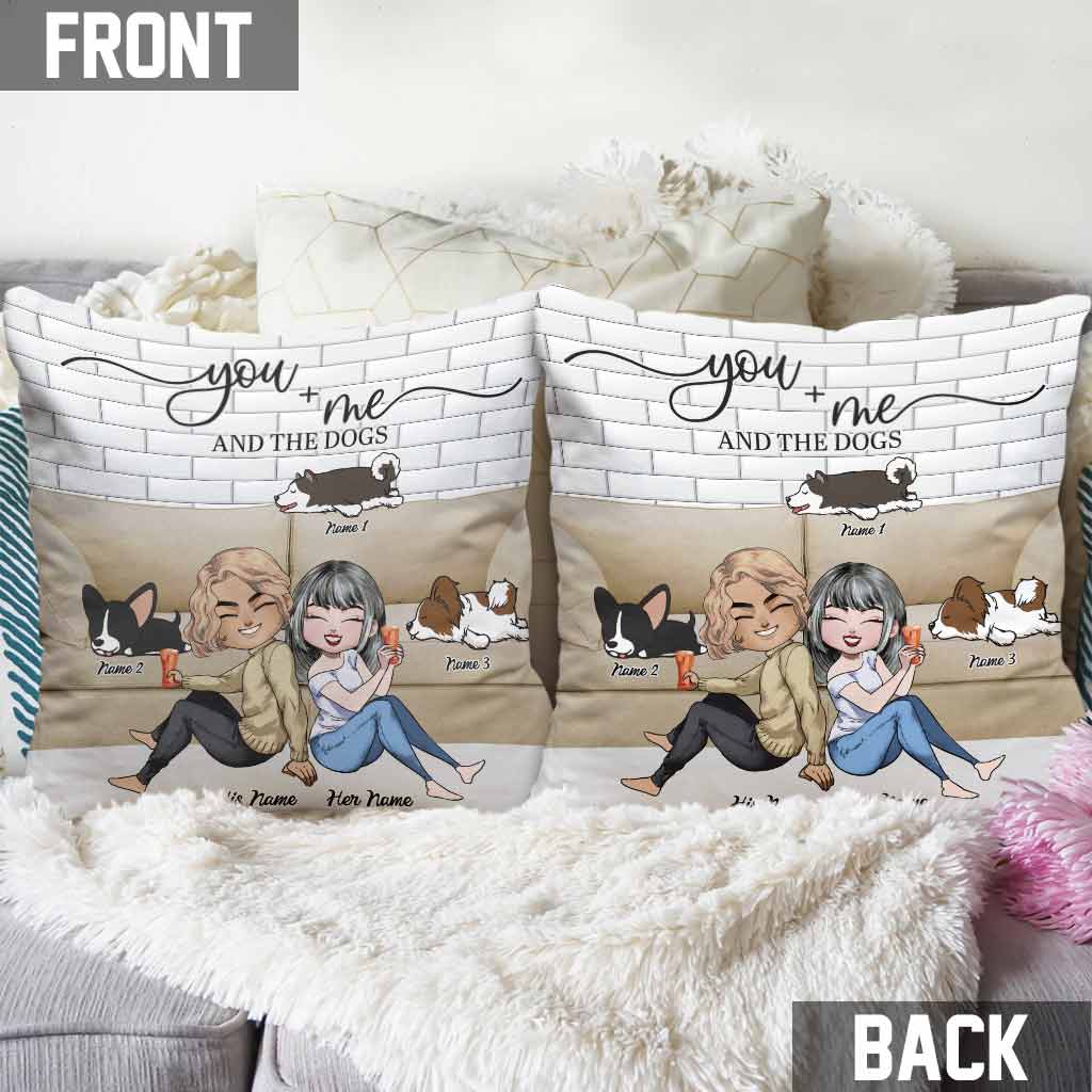 Couple And The Dogs - Personalized Throw Pillow
