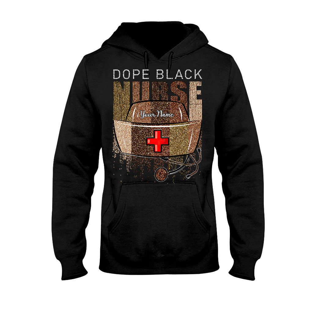 Cooles schwarzes Krankenschwester-Shirt – personalisiertes T-Shirt und Hoodie mit Glitzer-Imitat-Musterdruck