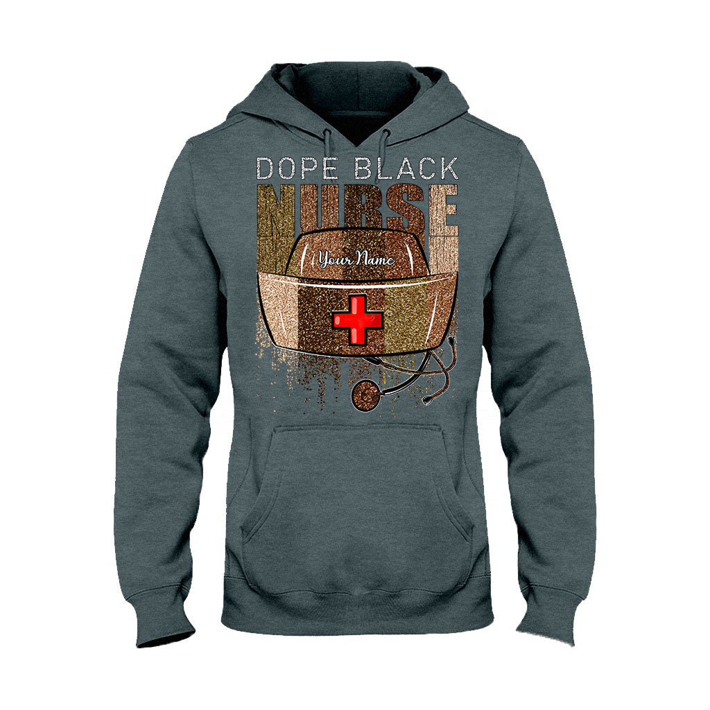Cooles schwarzes Krankenschwester-Shirt – personalisiertes T-Shirt und Hoodie mit Glitzer-Imitat-Musterdruck