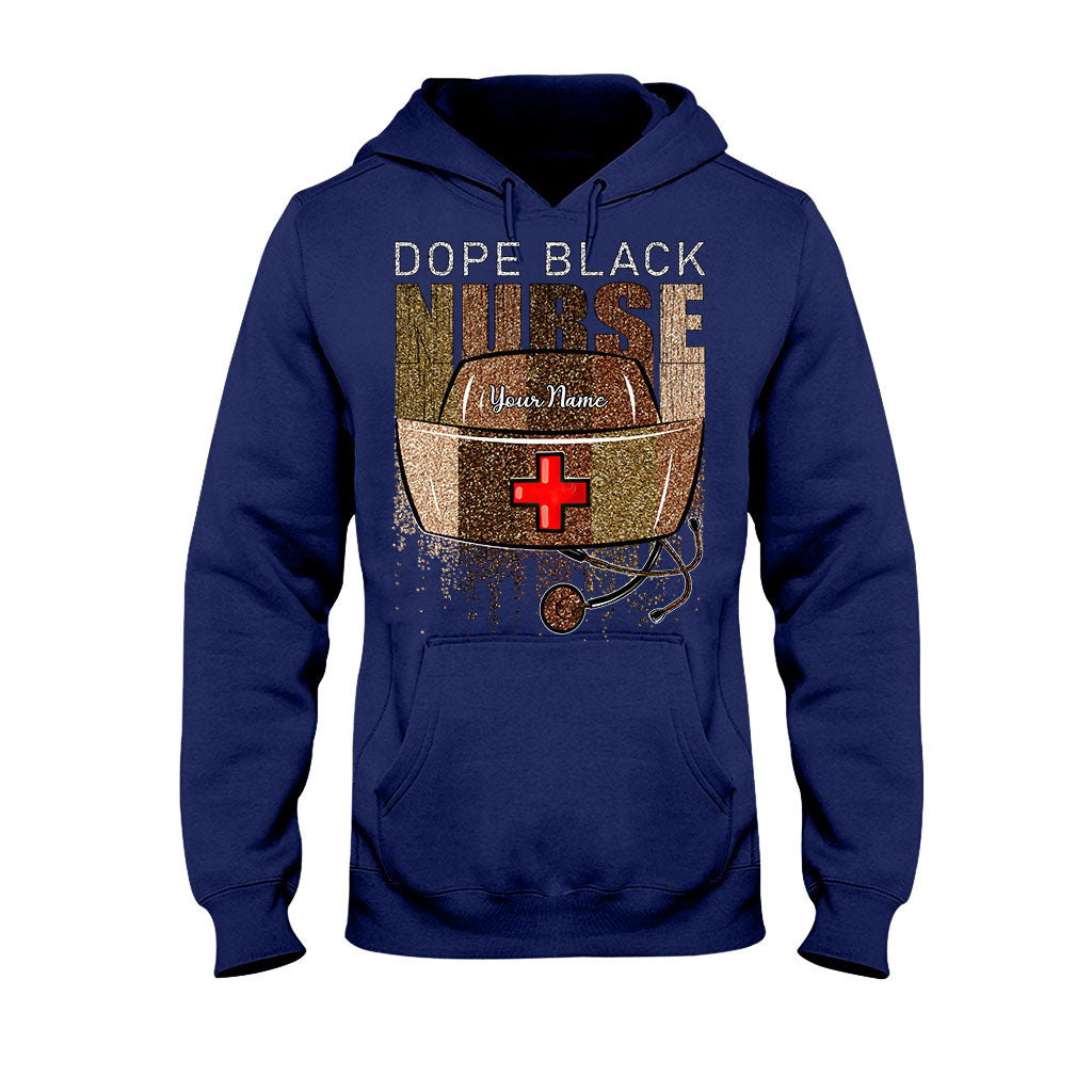Cooles schwarzes Krankenschwester-Shirt – personalisiertes T-Shirt und Hoodie mit Glitzer-Imitat-Musterdruck