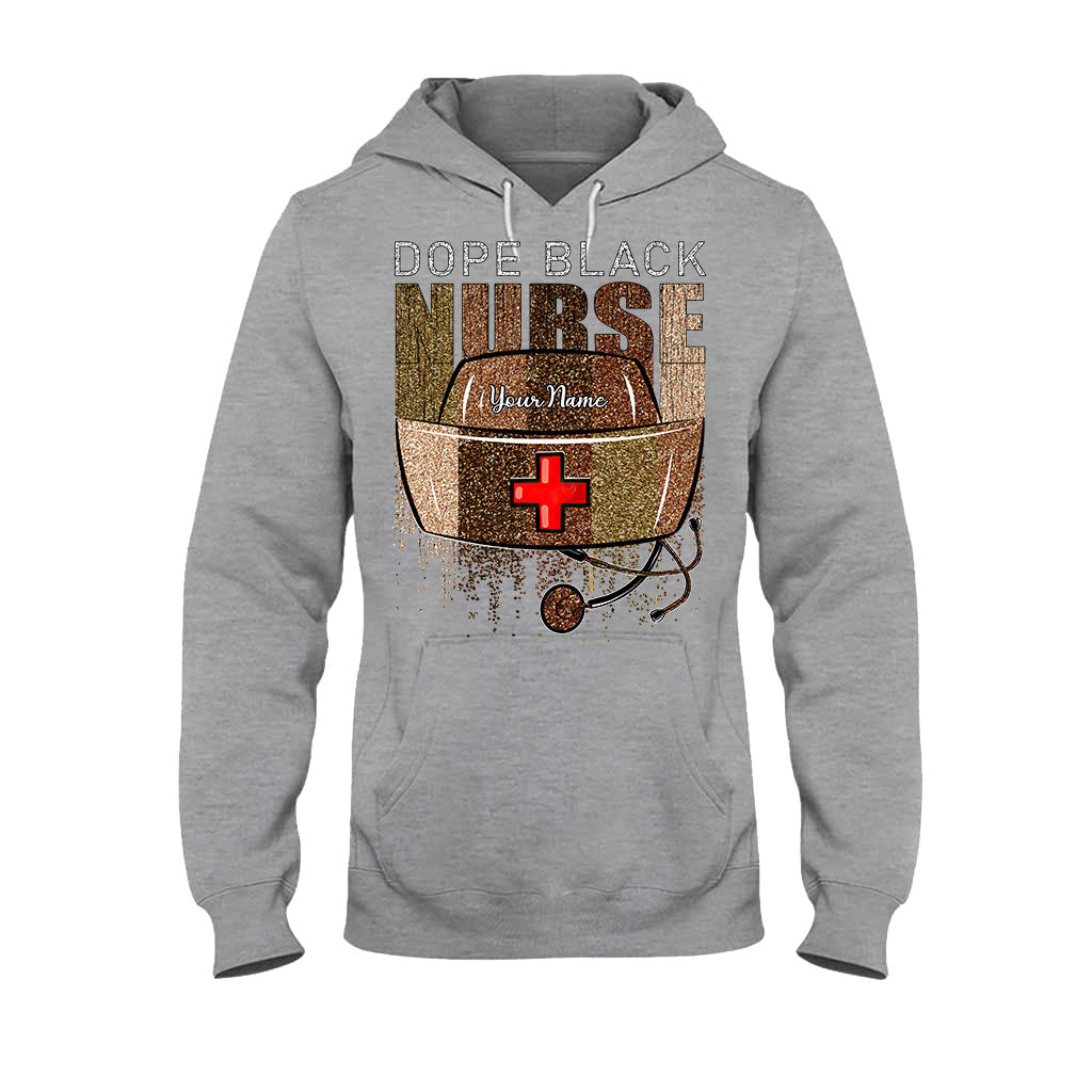 Cooles schwarzes Krankenschwester-Shirt – personalisiertes T-Shirt und Hoodie mit Glitzer-Imitat-Musterdruck
