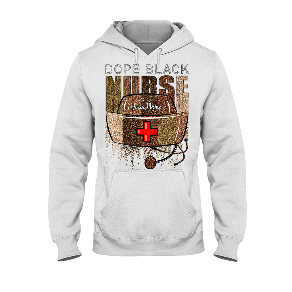 Cooles schwarzes Krankenschwester-Shirt – personalisiertes T-Shirt und Hoodie mit Glitzer-Imitat-Musterdruck