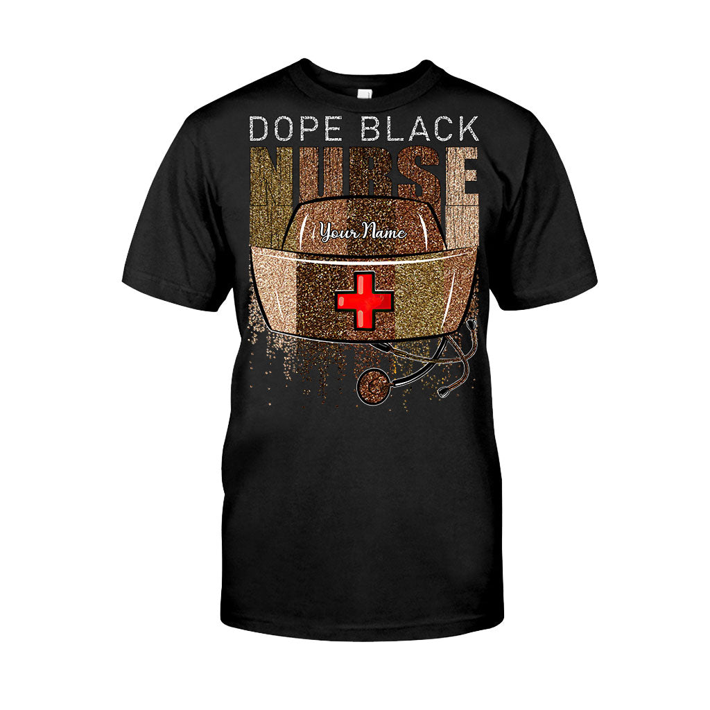 Cooles schwarzes Krankenschwester-Shirt – personalisiertes T-Shirt und Hoodie mit Glitzer-Imitat-Musterdruck