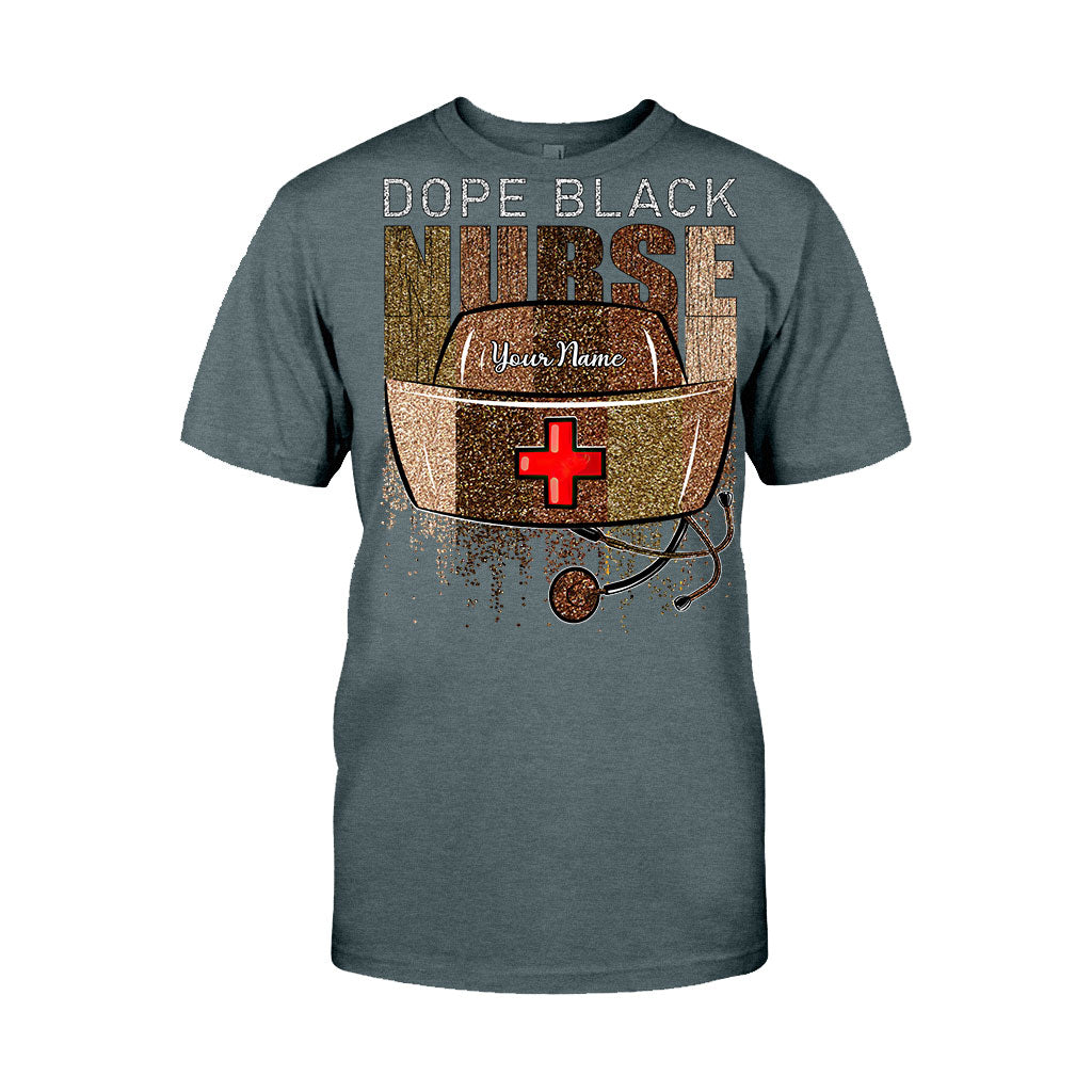 Cooles schwarzes Krankenschwester-Shirt – personalisiertes T-Shirt und Hoodie mit Glitzer-Imitat-Musterdruck