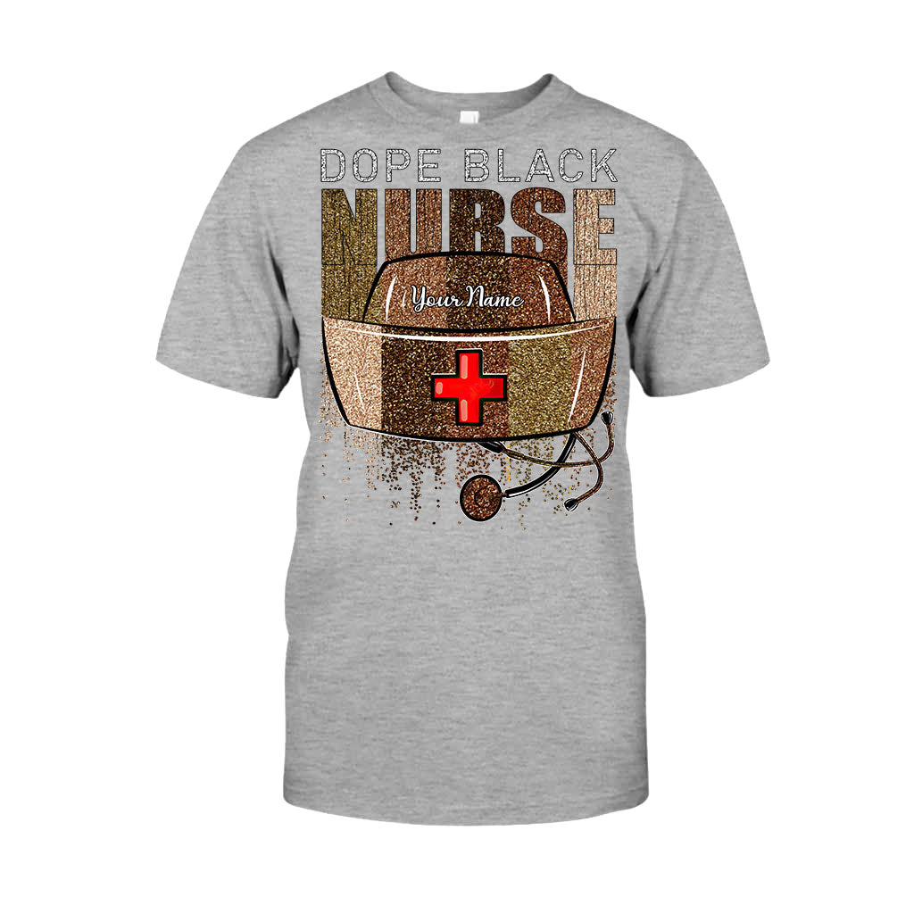 Cooles schwarzes Krankenschwester-Shirt – personalisiertes T-Shirt und Hoodie mit Glitzer-Imitat-Musterdruck