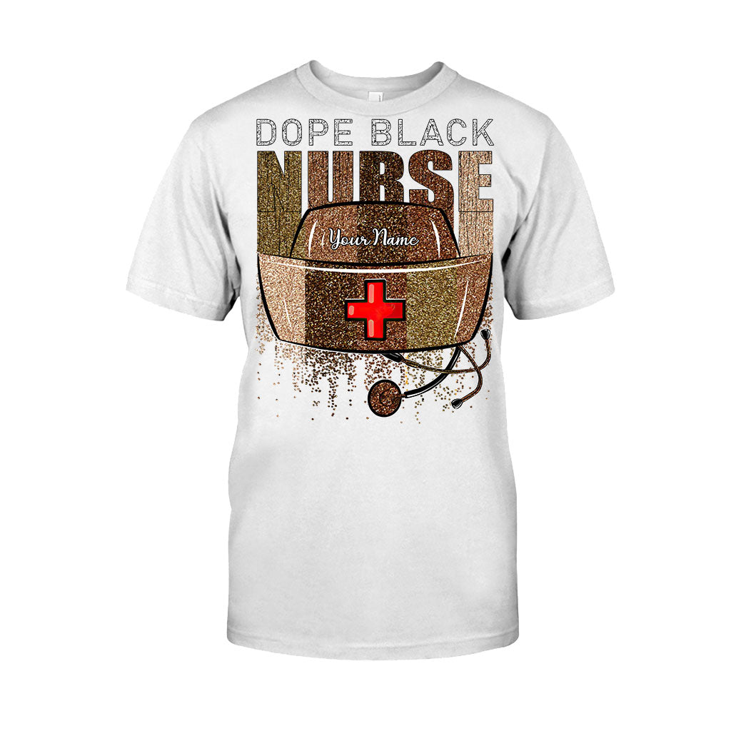Cooles schwarzes Krankenschwester-Shirt – personalisiertes T-Shirt und Hoodie mit Glitzer-Imitat-Musterdruck