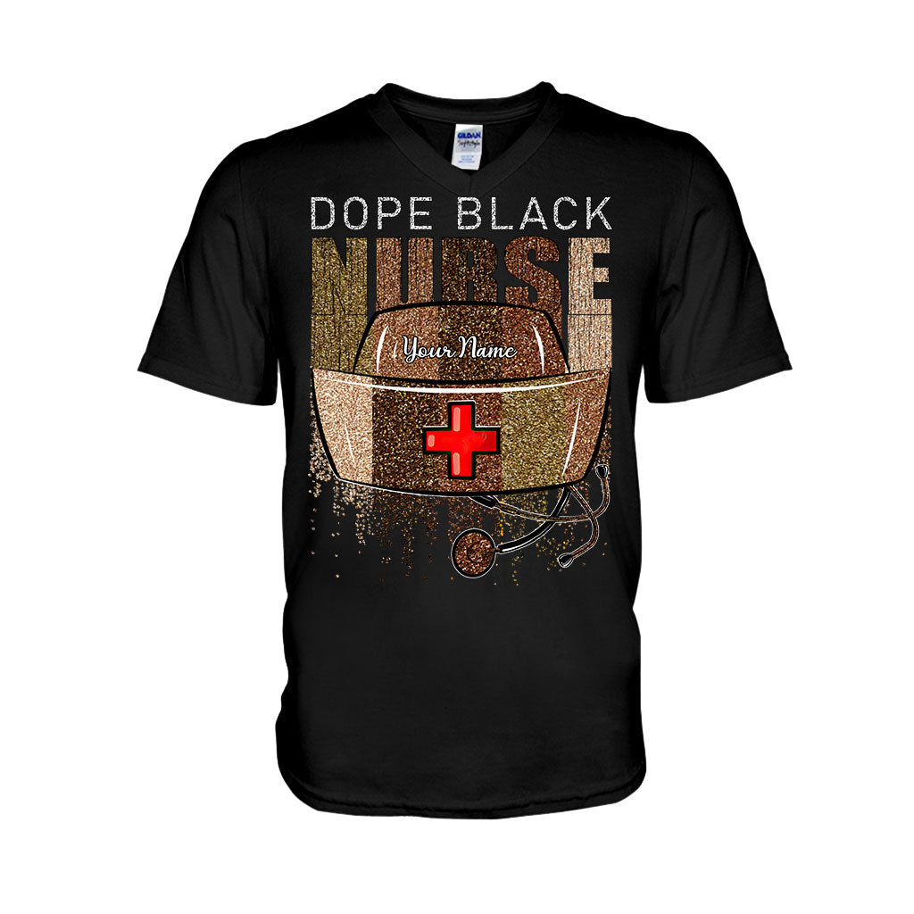 Cooles schwarzes Krankenschwester-Shirt – personalisiertes T-Shirt und Hoodie mit Glitzer-Imitat-Musterdruck