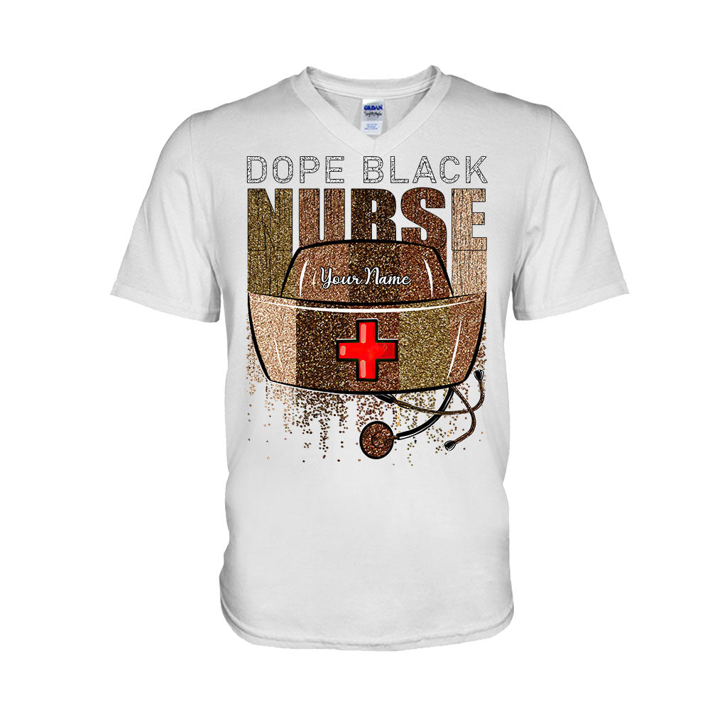 Cooles schwarzes Krankenschwester-Shirt – personalisiertes T-Shirt und Hoodie mit Glitzer-Imitat-Musterdruck