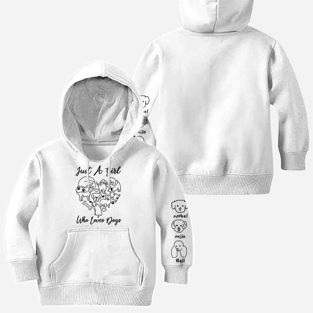 T-shirt personnalisé « Juste une fille qui aime les chiens » avec un motif de chien sur toute la surface