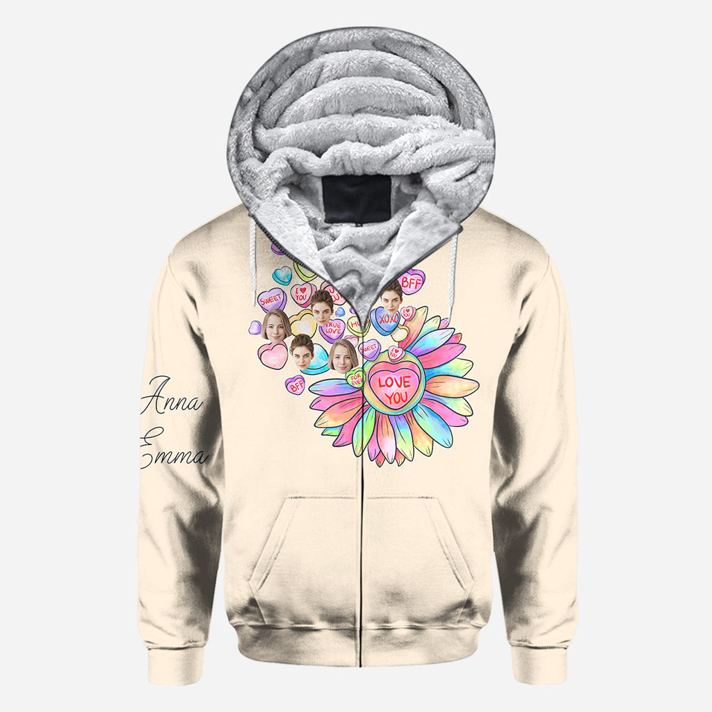 Heart Candy Flower BFF With Face Custom - Personalized Bestie All Over Shirt