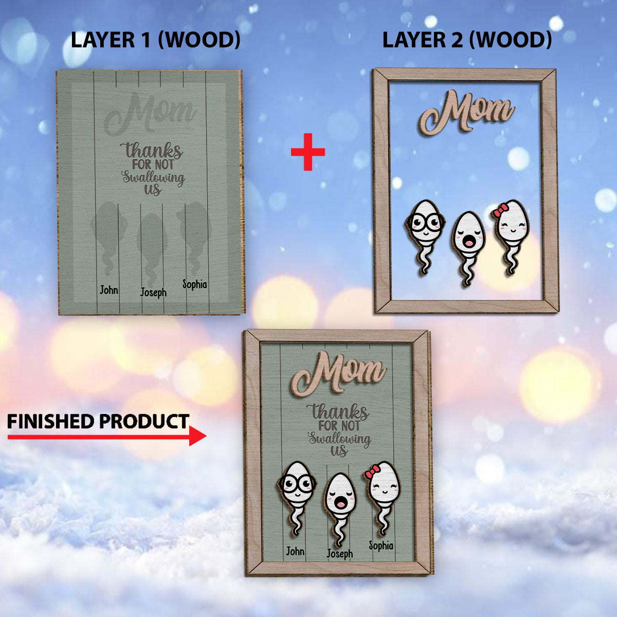 Thanks For Not Swallowing Funny - Personalized Mother 2 Layered Wood Sign / Wood Plaque