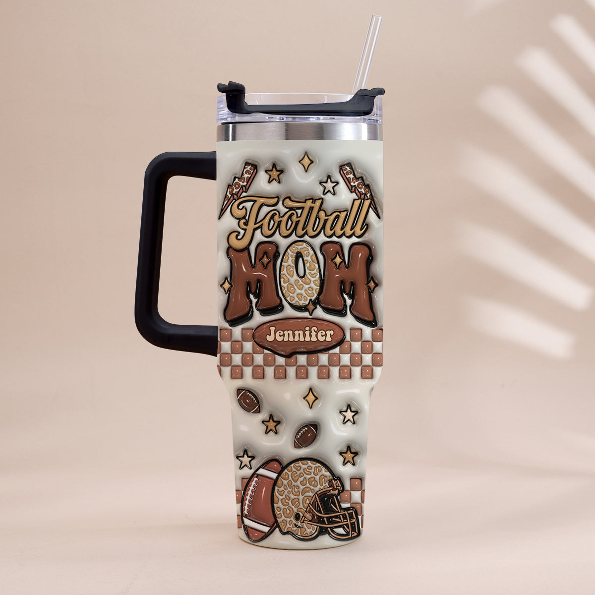 Football Mom - Personalized Football Tumbler With Handle