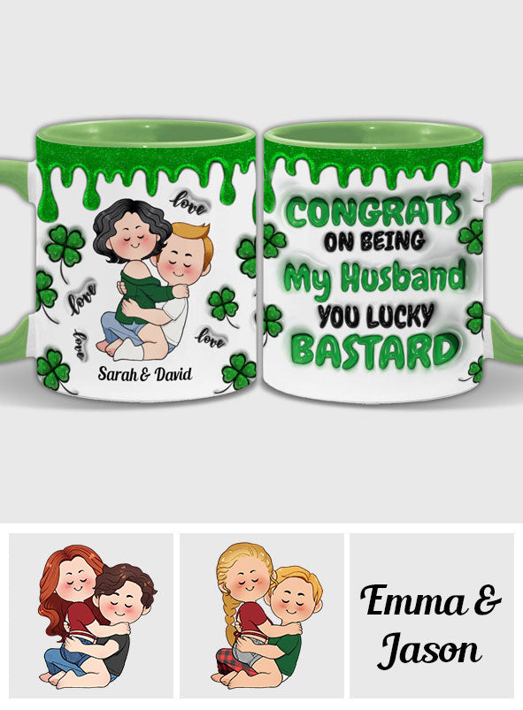 Congrats On Being My Husband - Personalized Husband And Wife Accent Mug
