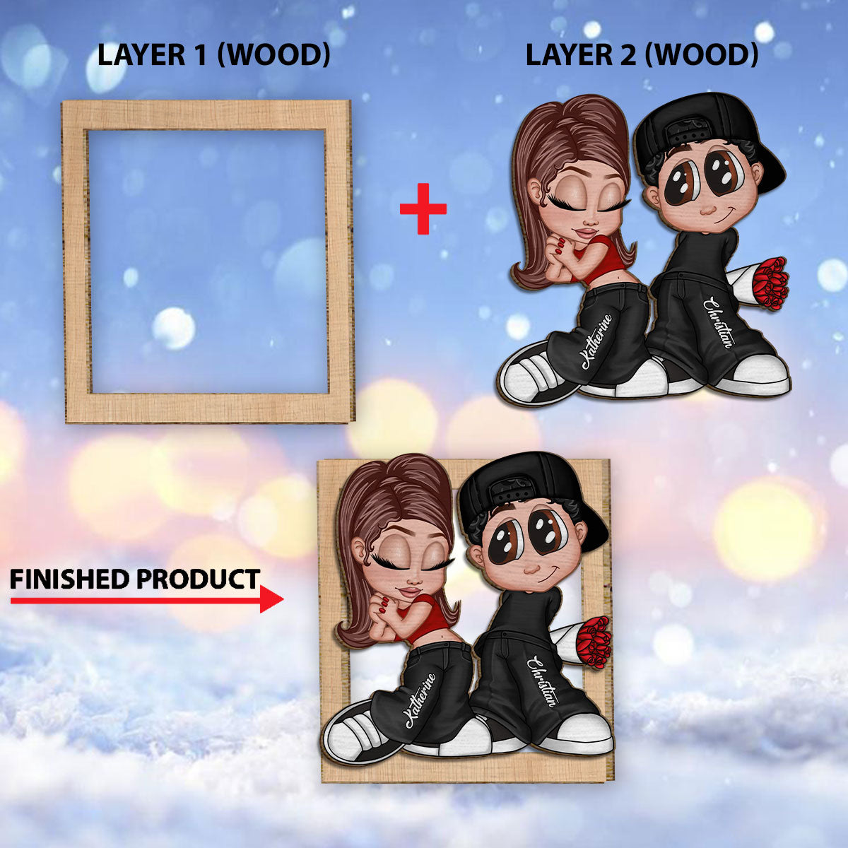 Y2K Couple - Personalized Couple 2 Layered Wood Sign / Wood Plaque