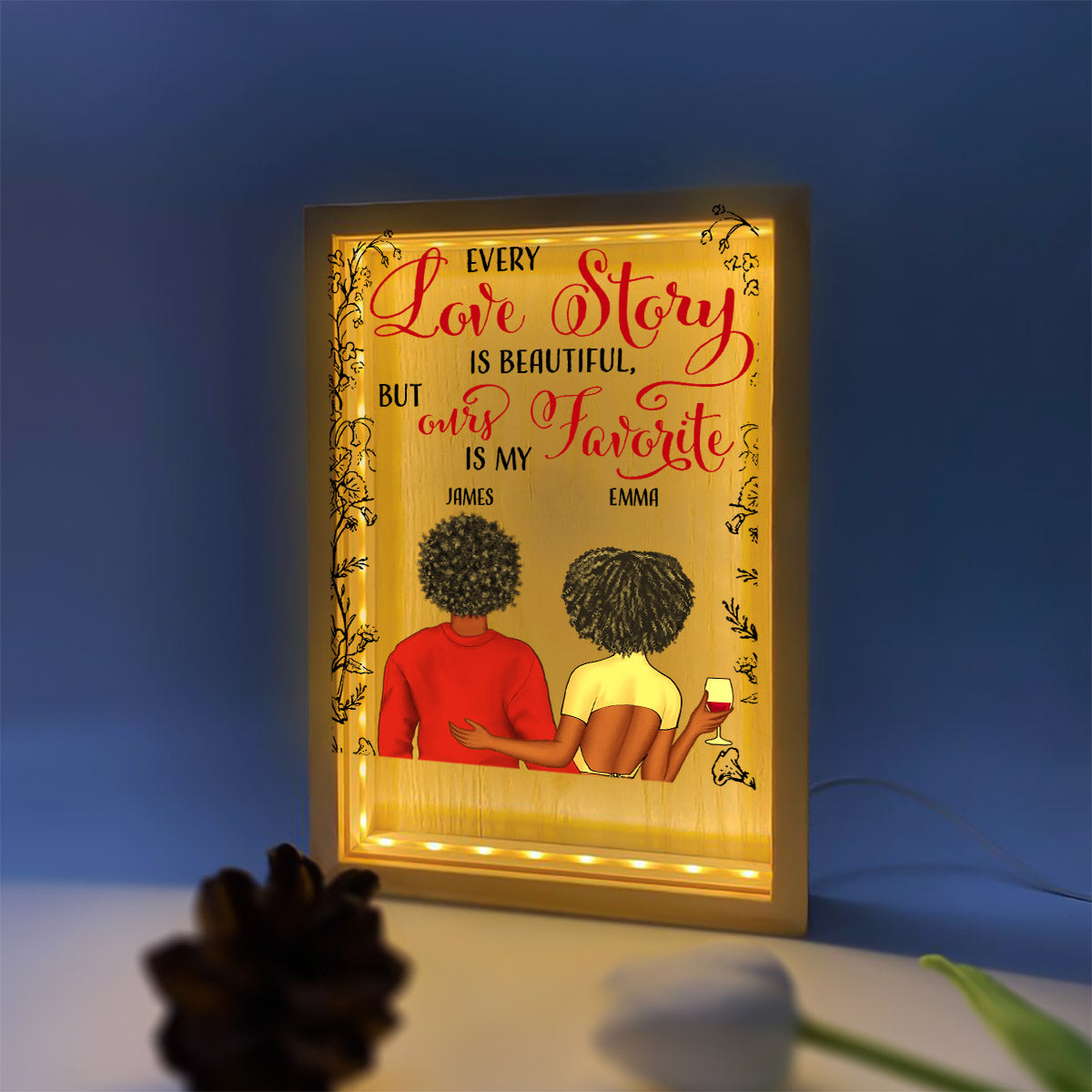 Every Love Story Is Beautiful But Ours Is My Favorite - Personalized Couple Picture Frame Light Box