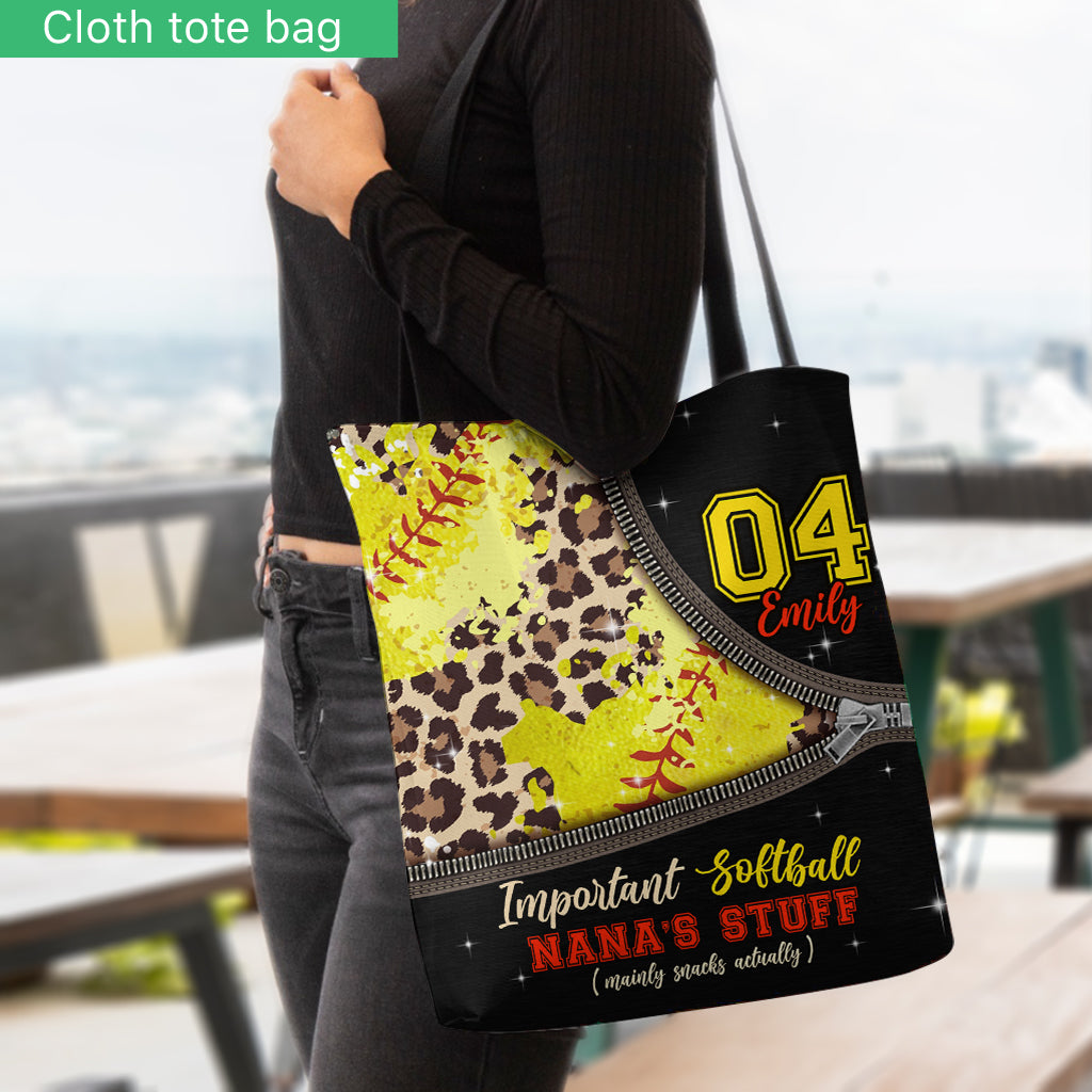 Important Softball Nana's Stuffs - Personalized Softball Tote Bag