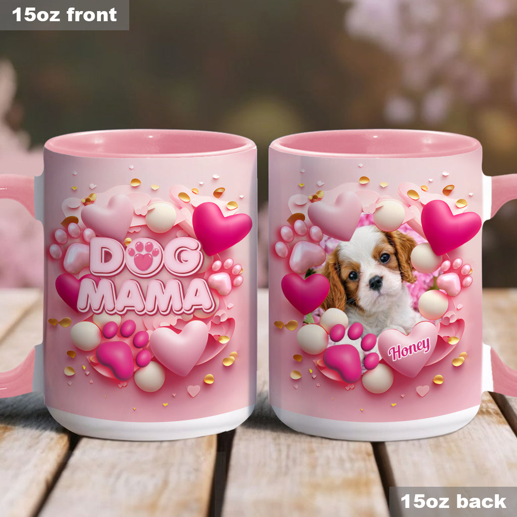 Dog Cat Mama Fur Mom 3D Pink Heart - Personalized Dog Accent Mug