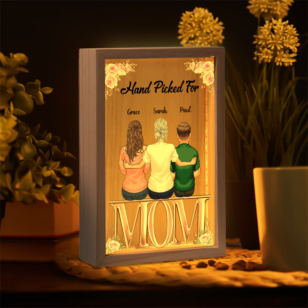 Hand Picked Flower For Mom - Personalized Mother Picture Frame Light Box