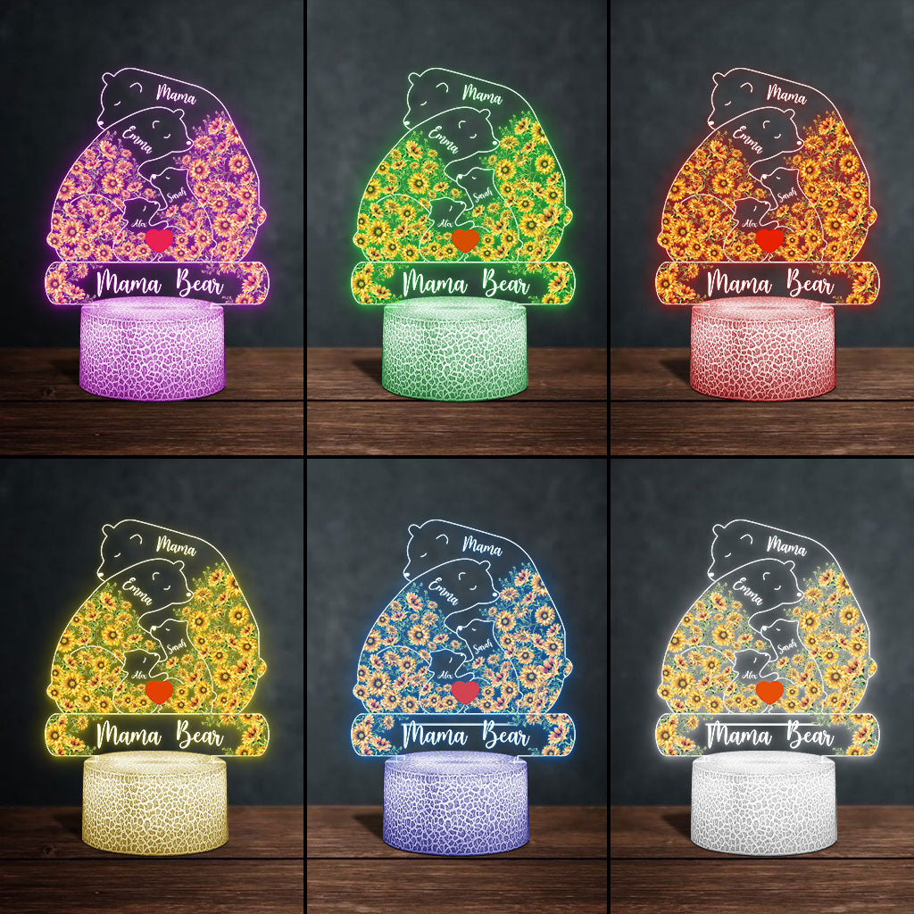 Mama Bear Sunflower - Personalized Mother Shaped Plaque Light Base