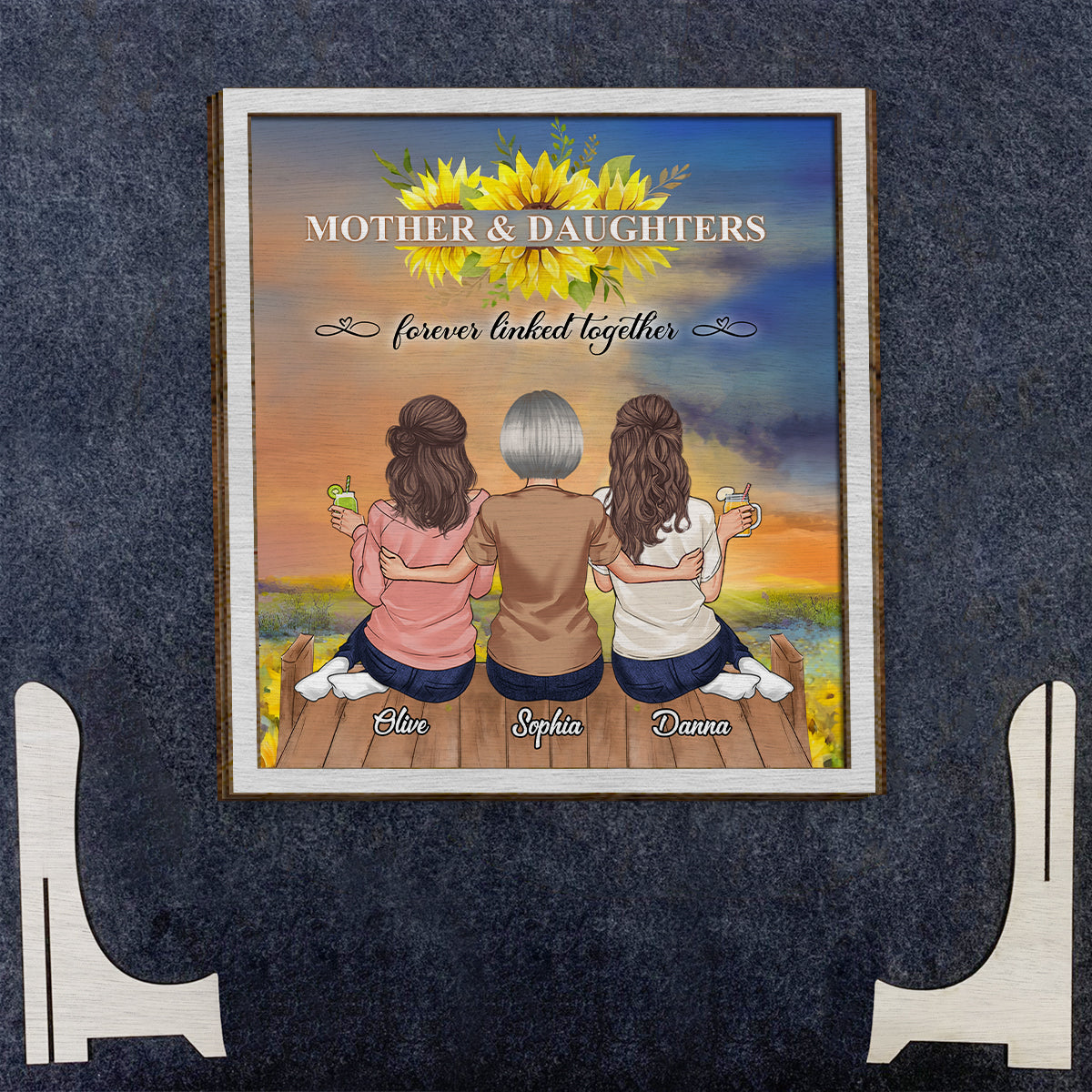 Mother And Daughters - Personalized Mother 2 Layered Wood Sign / Wood Plaque