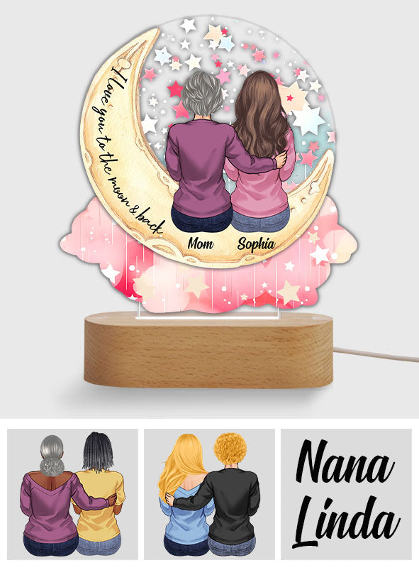 I Love You To The Moon And Back - Personalized Mother Shaped Plaque Light Base