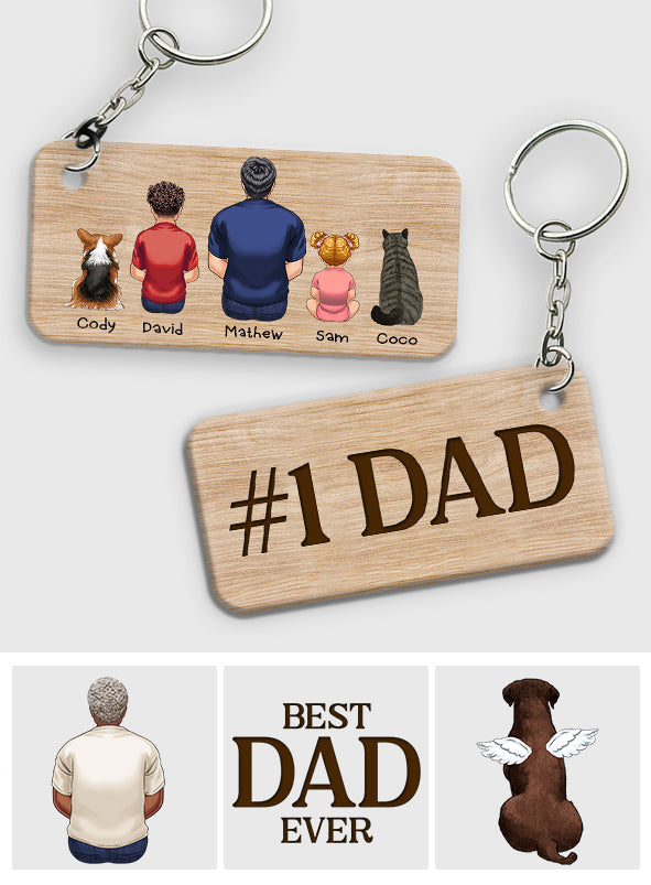 Best Dad Ever Back View Man Kids Dog Cat - Personalized Father Keychain
