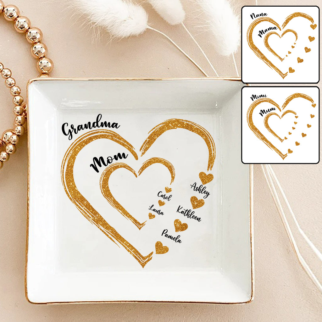 Mom Grandma Golden Hearts - Personalized Grandma Jewelry Dish