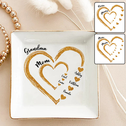 Mom Grandma Golden Hearts - Personalized Grandma Jewelry Dish