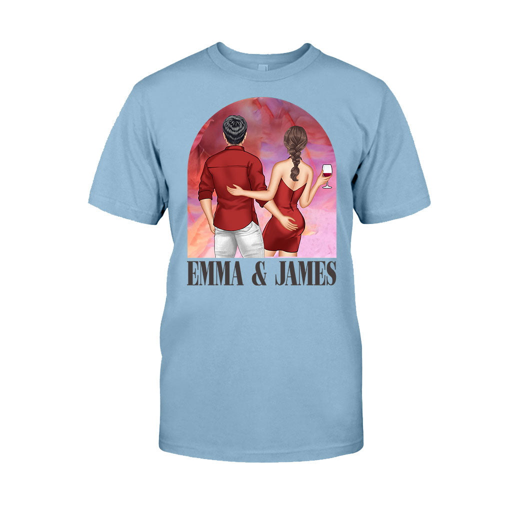 Pink Movie Background Couple - Personalized Couple T-shirt And Hoodie