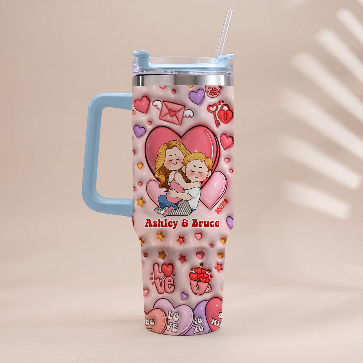 I Love You - Personalized Couple Tumbler With Handle