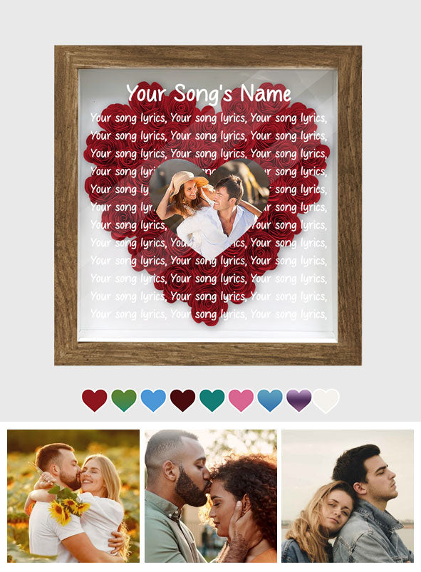Custom Song Lyrics And Photo - Personalized Couple Flower Shadow Box