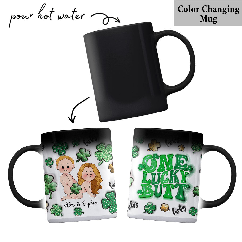 One Lucky Butt Lucky Clover Shamrock Naughty - Personalized Couple Mug