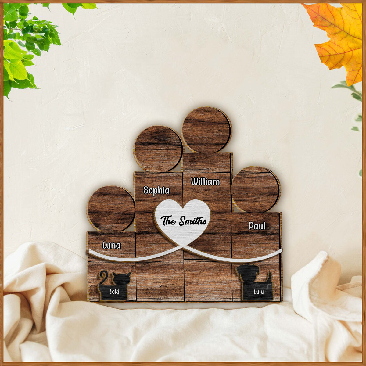 Wooden Family Block Figures - Personalized Family 2 Layered Wood Sign / Wood Plaque