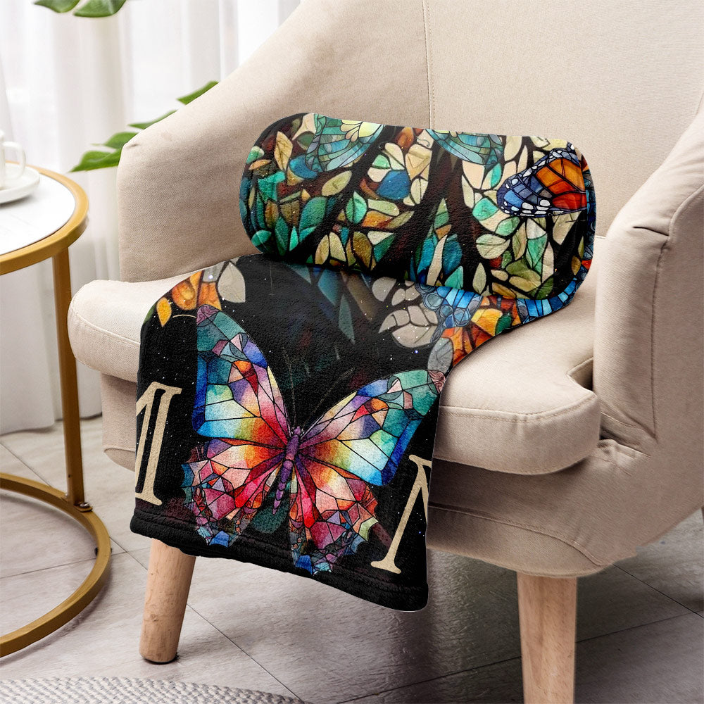 Mom Butterfly Colorful Stained Glass Pattern - Personalized Mother Blanket