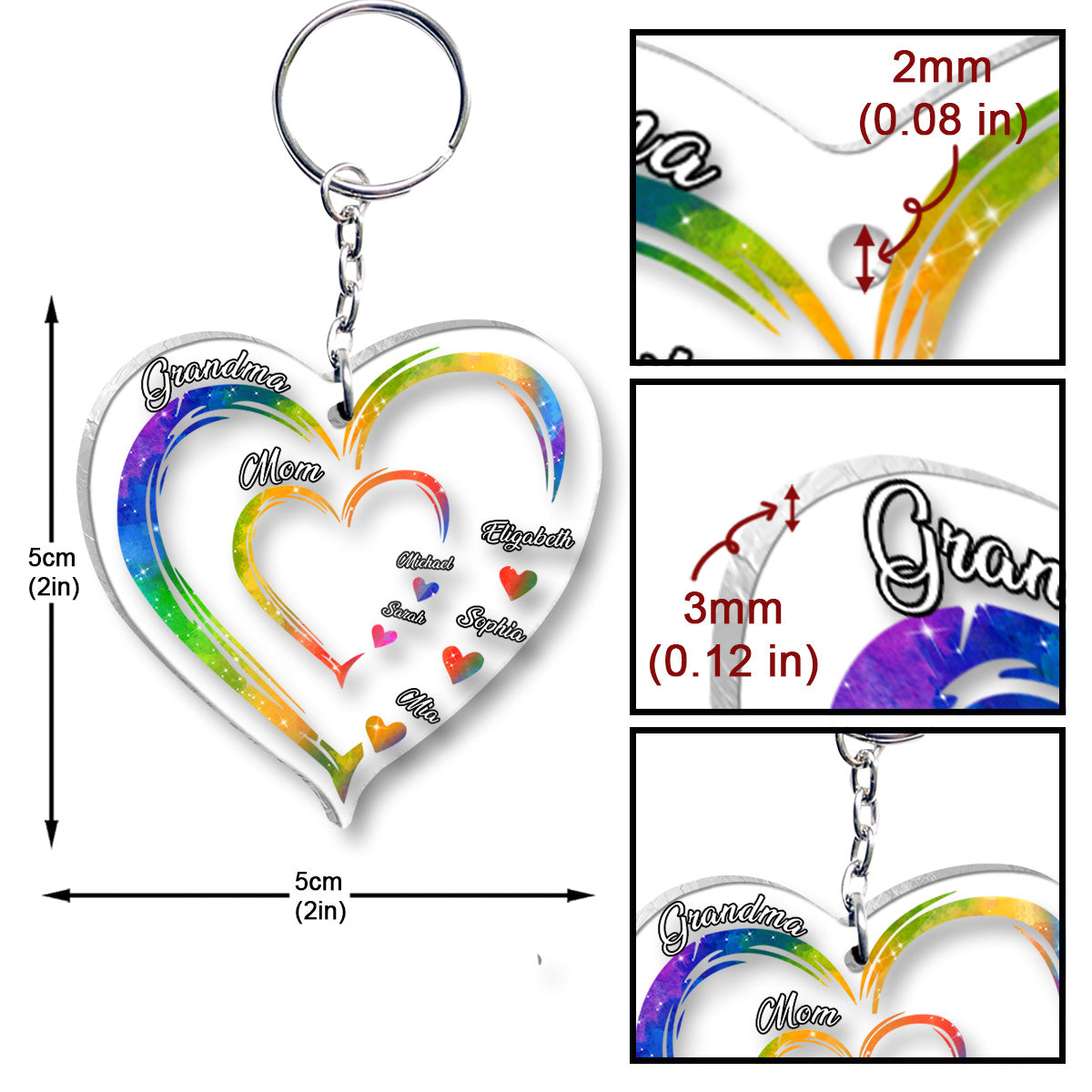 Grandma Mom Hearts - Personalized Grandma Transparent Keychain