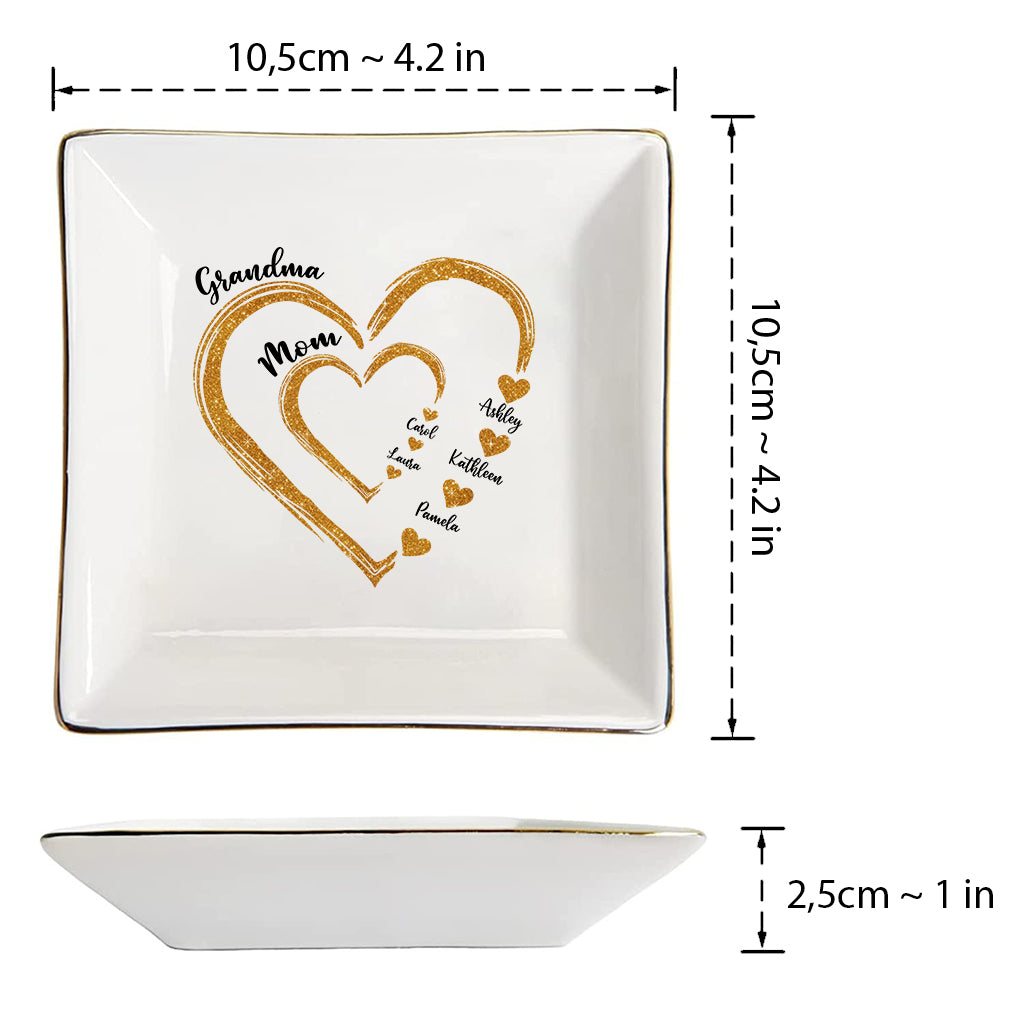Mom Grandma Golden Hearts - Personalized Grandma Jewelry Dish