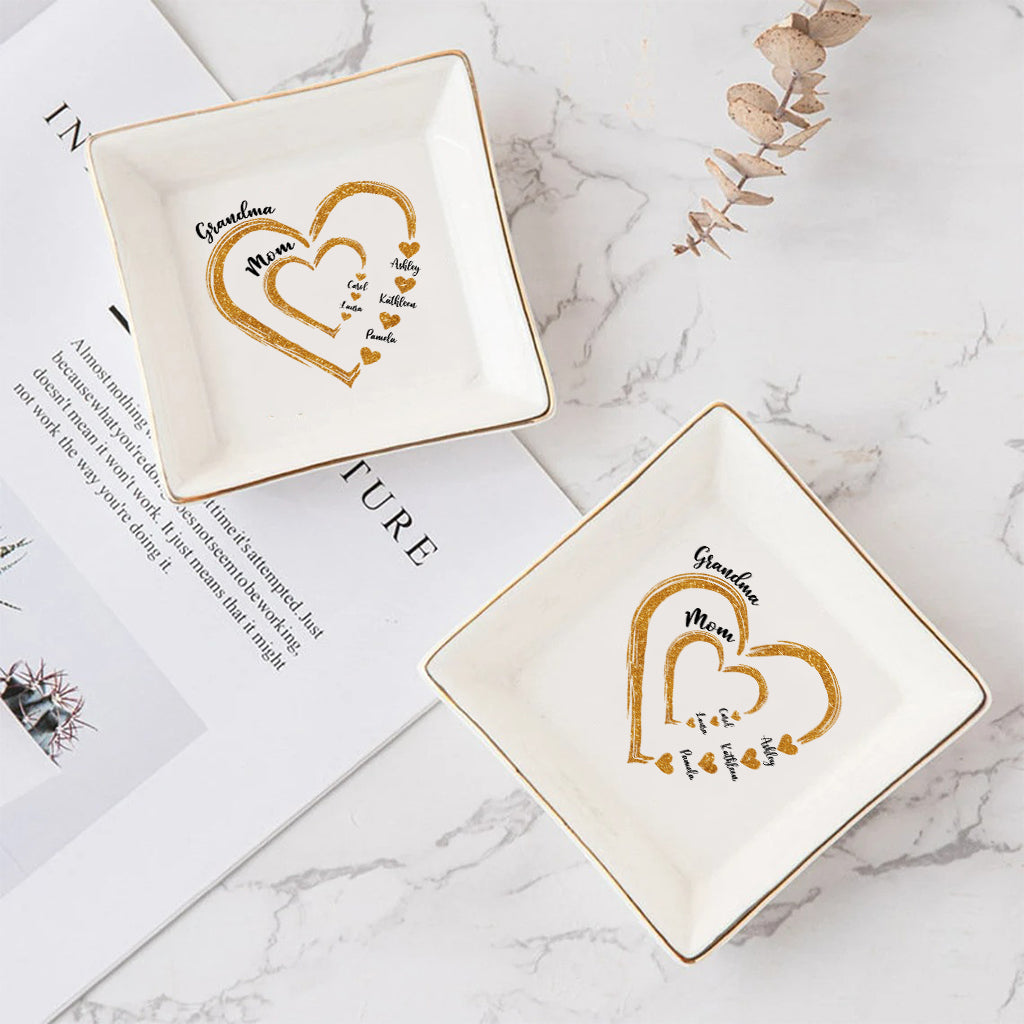 Mom Grandma Golden Hearts - Personalized Grandma Jewelry Dish