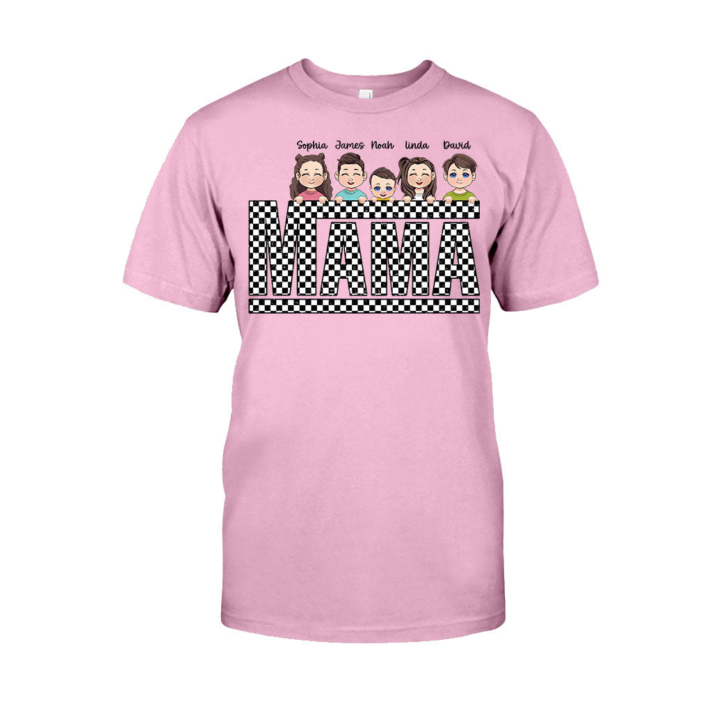 Vintage Checkered Mama Dada Mini Grandma Grandpa - Personalized Mother T-shirt And Hoodie