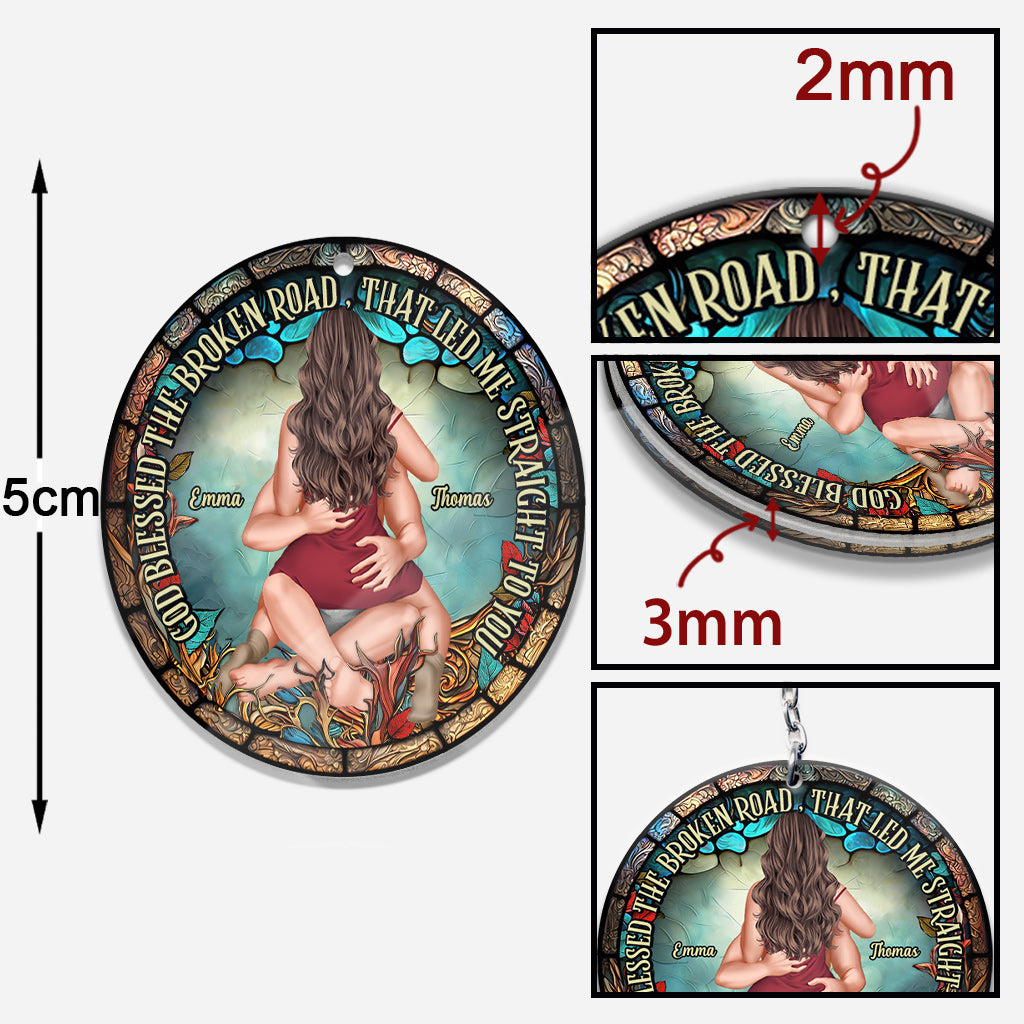 God Blessed The Broken Road That Led Me Straight To You - Personalized Couple Keychain