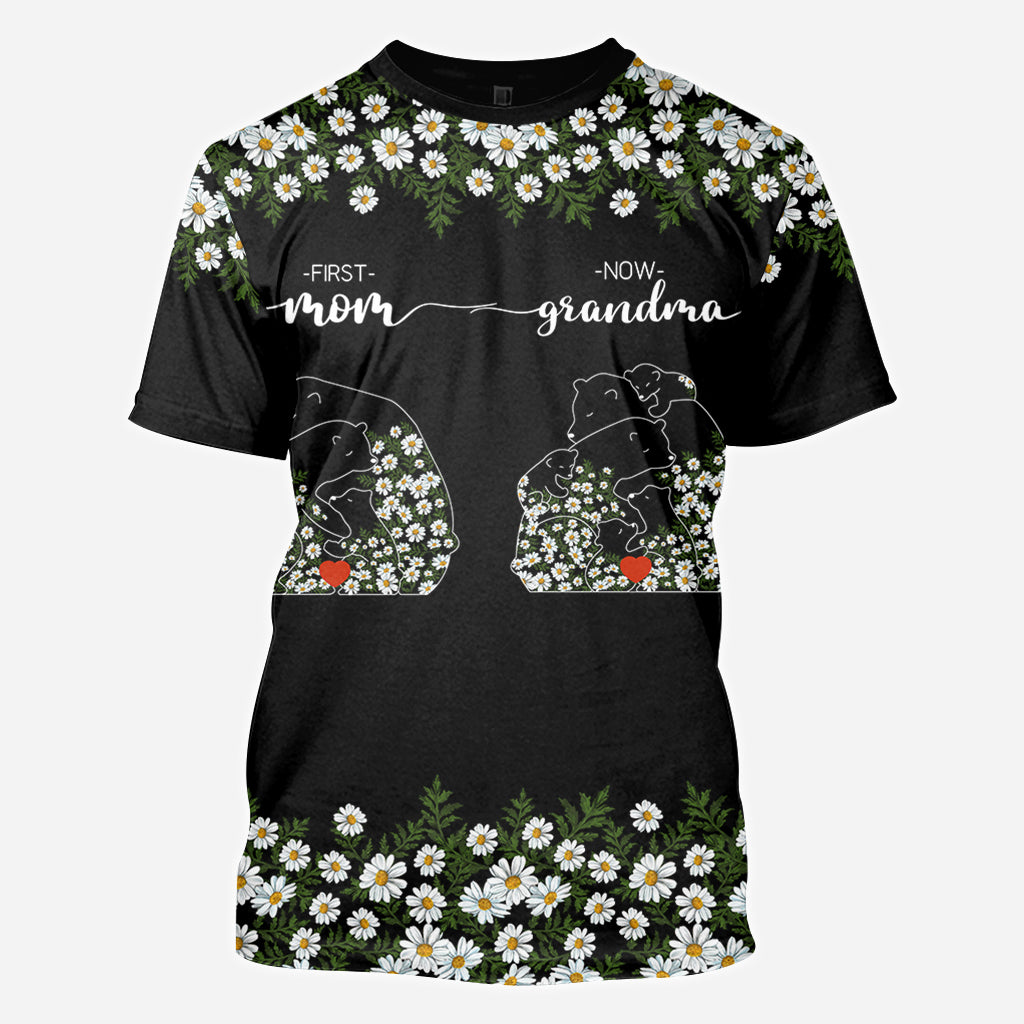 First Mom Now Grandma Bear Daisy - Personalized Grandma All Over Shirt