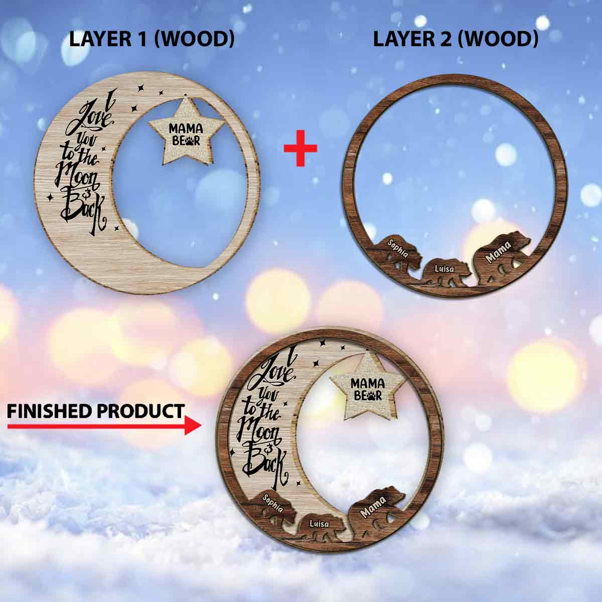 Mama Bear Custom Any Title - Personalized Mother 2 Layered Wood Sign / Wood Plaque