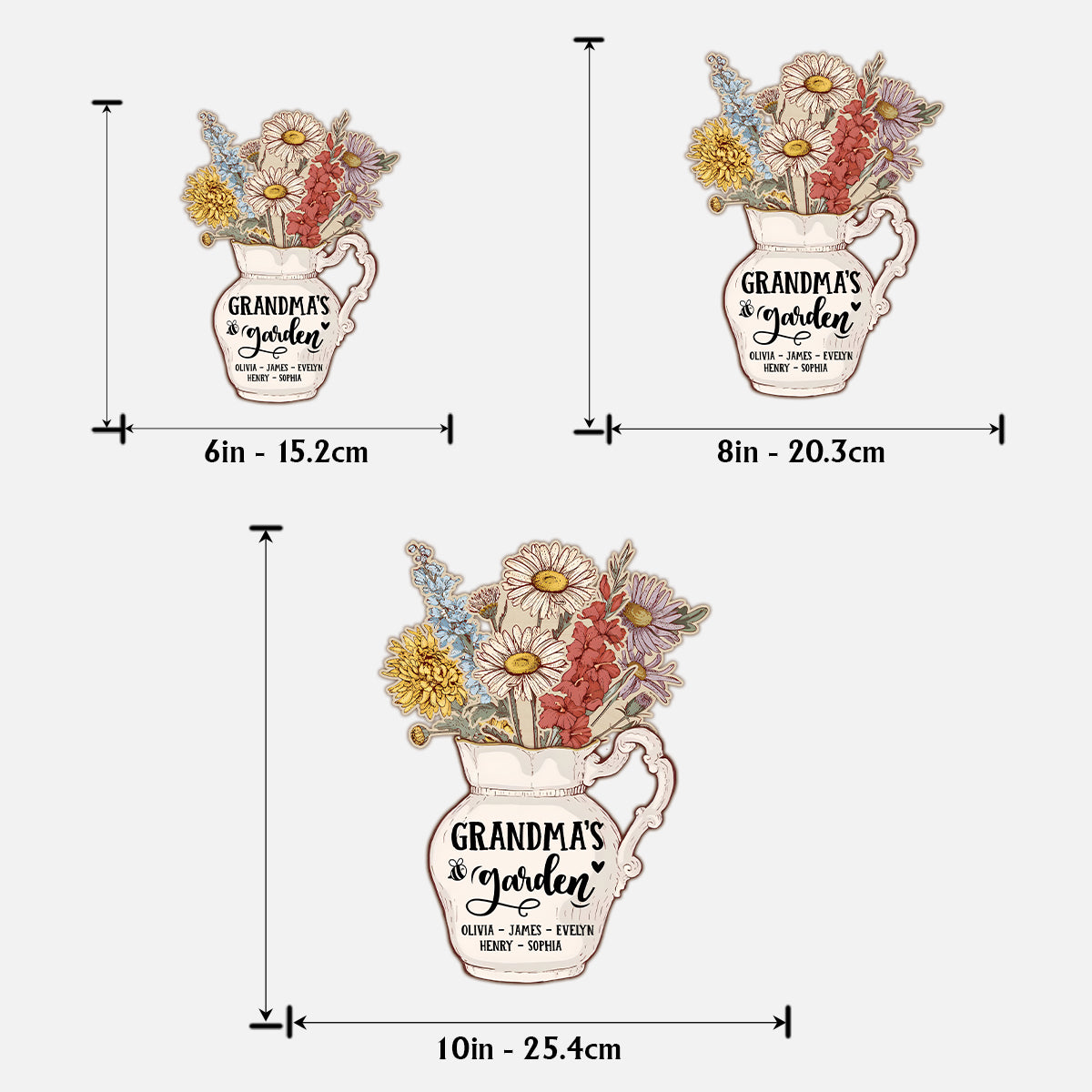 Grandma's Garden Birth Flowers Vase - Personalized Grandma 2 Layered Wood Sign / Wood Plaque