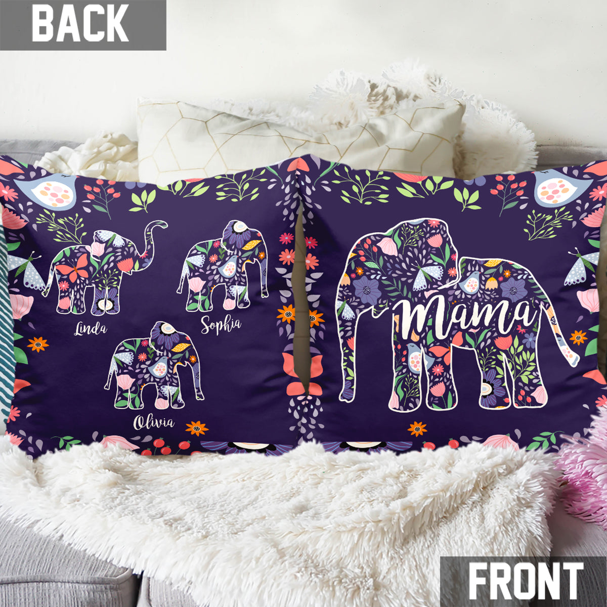 Elephant Mom - Personalized Mother Throw Pillow